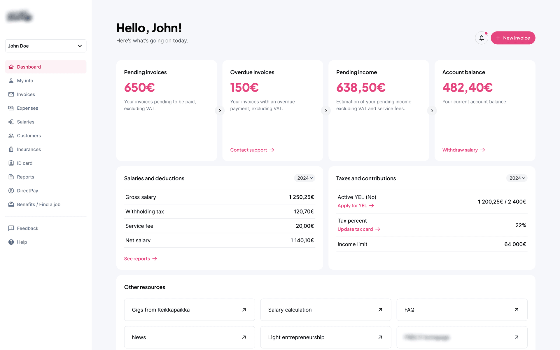 Invoicing service dashboard